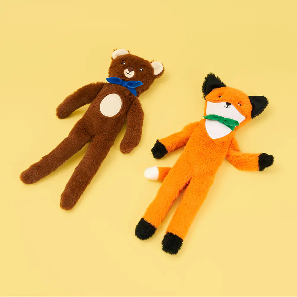 Zippy Paws Fluffy Peltz – Bear and Fox Dog Toys