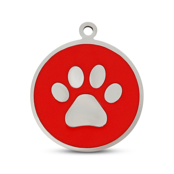 Pet Tag | Red Paw in Stainless Steel With Enamel | Dog Tags - Fetching Ware
