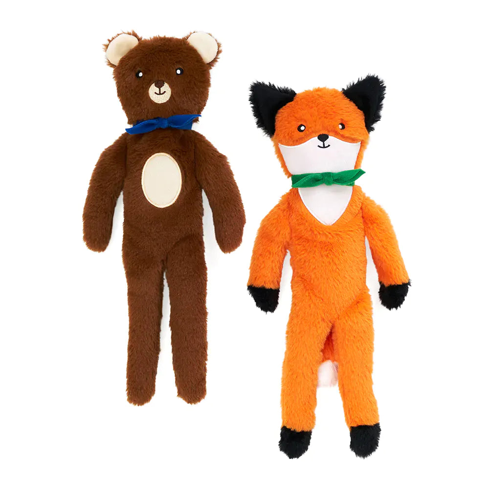 Zippy Paws Fluffy Peltz – Bear and Fox Dog Toys