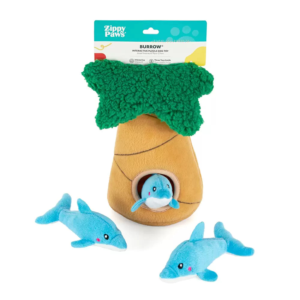Zippy Paws Zippy Burrow® – Dolphins in Palm Tree Dog Toys