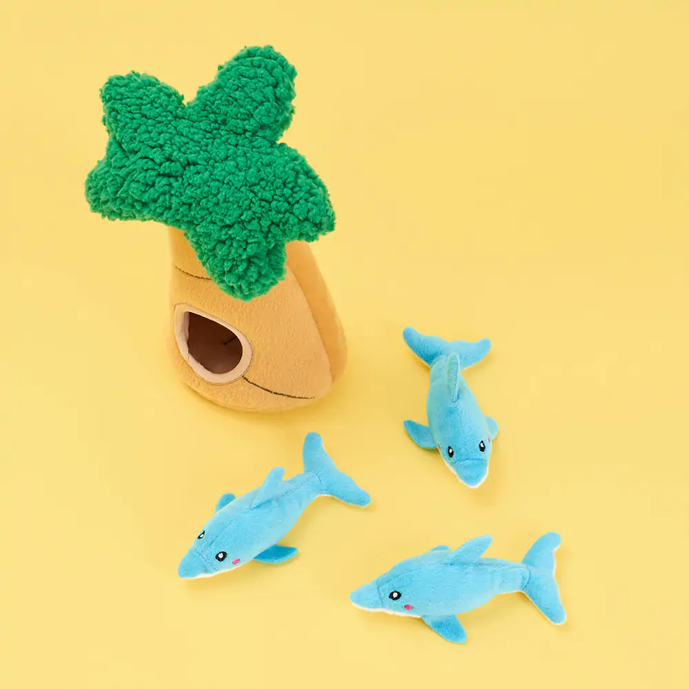 Zippy Paws Zippy Burrow® – Dolphins in Palm Tree Dog Toys