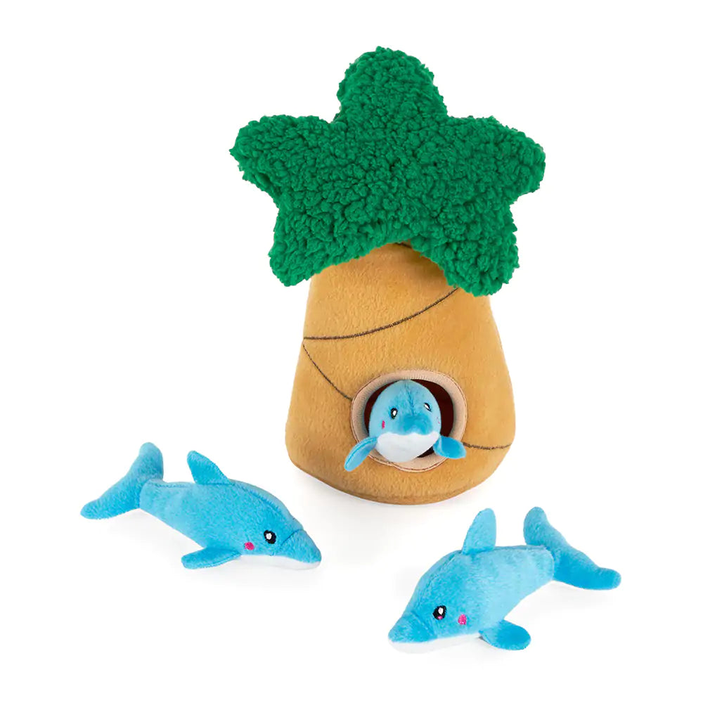 Zippy Paws Zippy Burrow® – Dolphins in Palm Tree Dog Toys