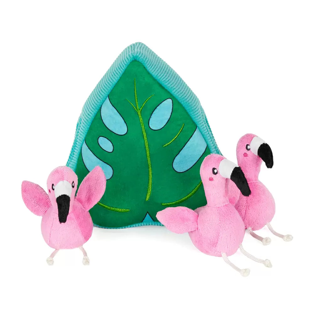 Zippy Paws Zippy Burrow® – Flamingos in Monstera Dog Toys