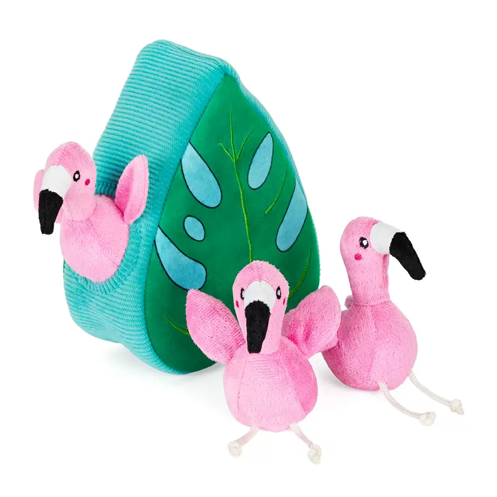 Zippy Paws Zippy Burrow® – Flamingos in Monstera Dog Toys