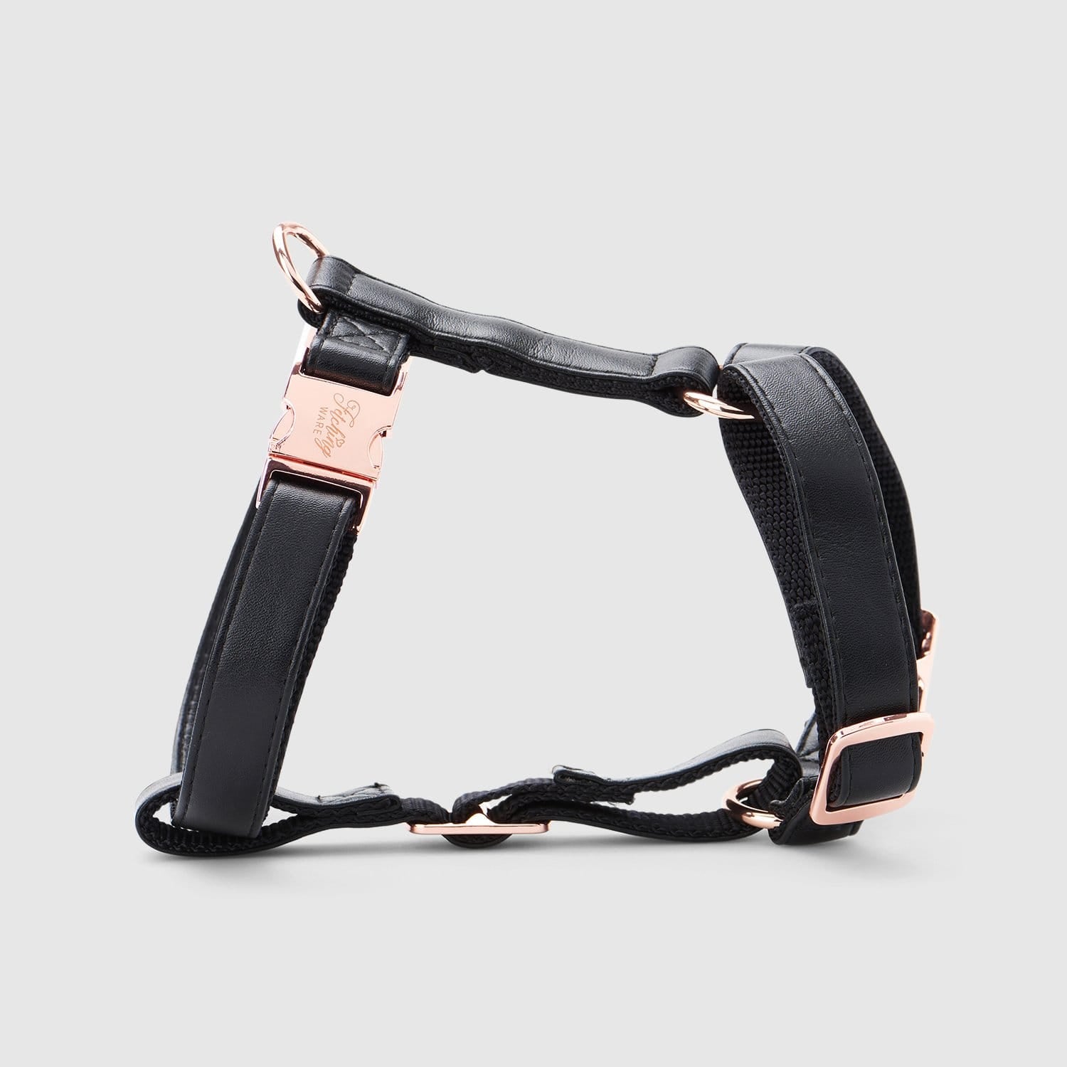 Fetching Ware Alaskan Night Dog Harness in Black and Rose Gold Hardware