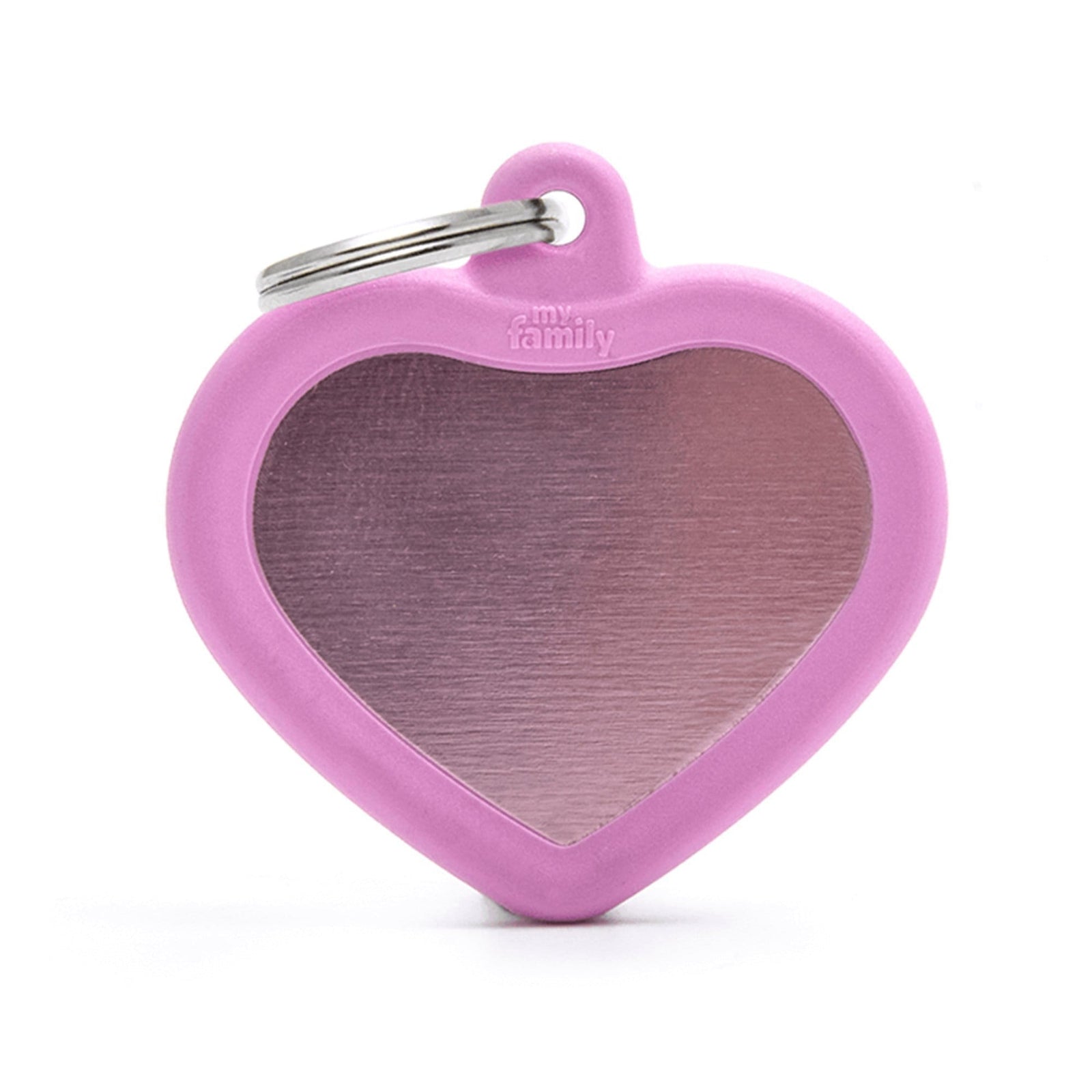 My Family Aluminium Pink Heart With Rubber Dog I.D. Tags 3F3B