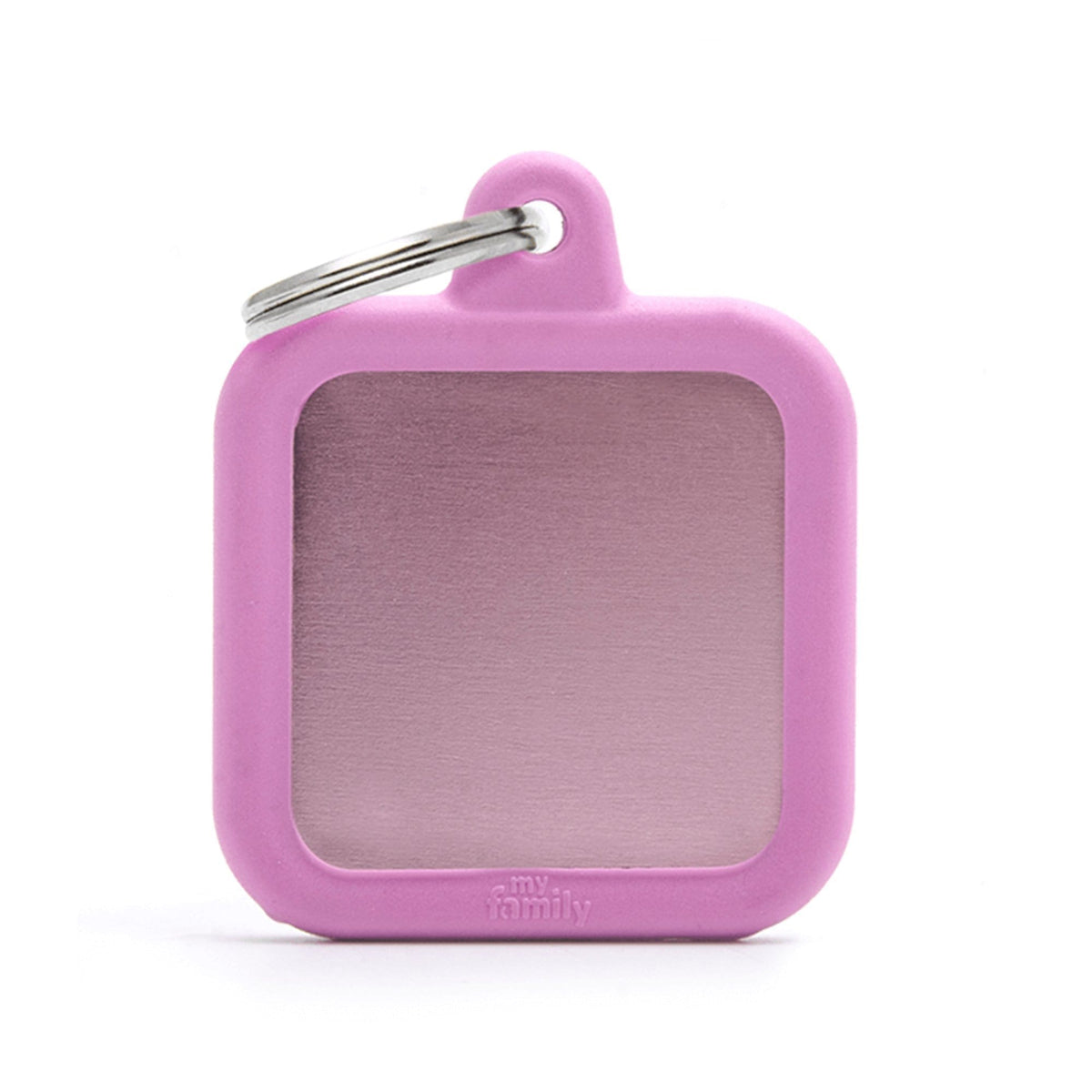 My Family Aluminium Pink Square With Rubber Dog I.D. Tags 3F3B