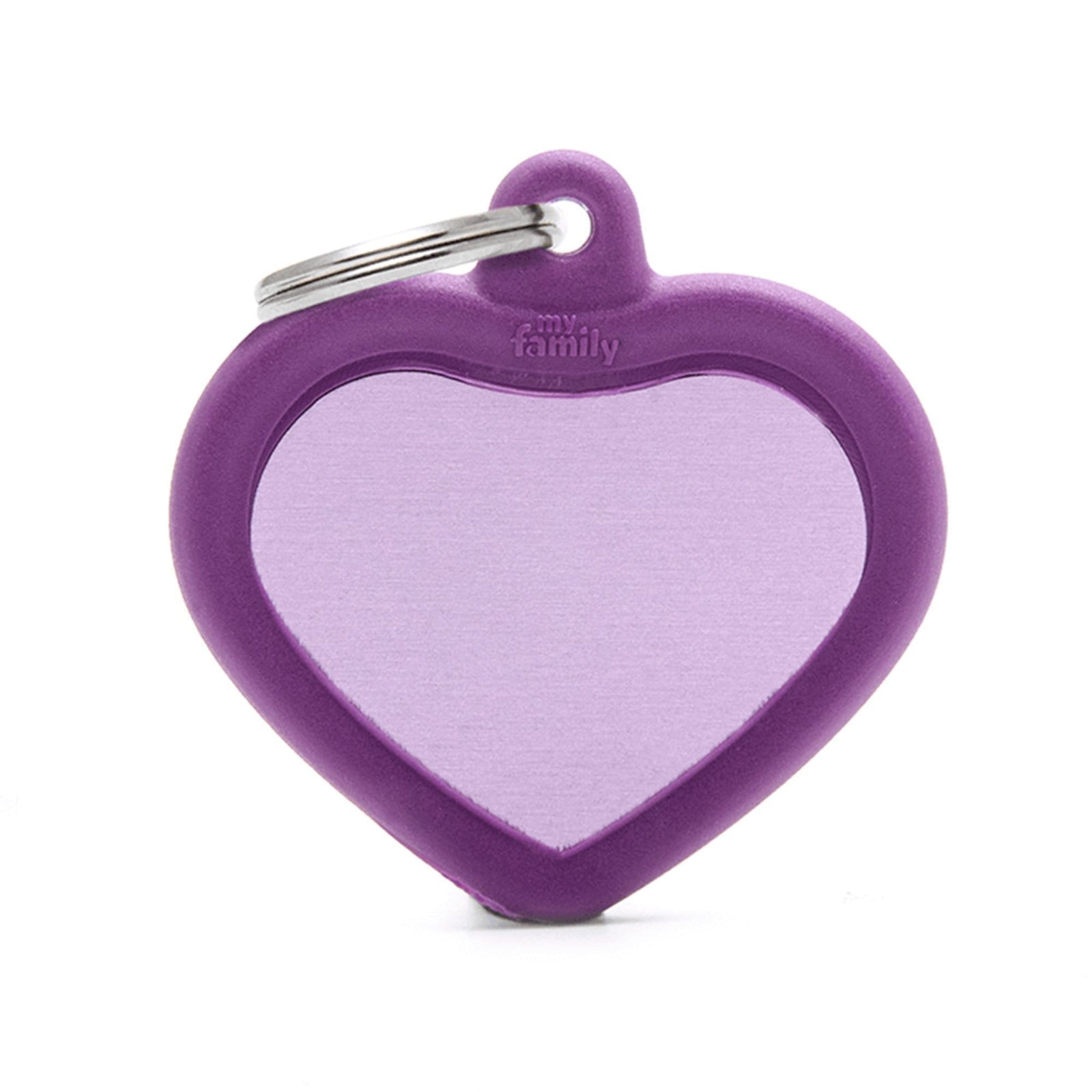 My Family Aluminium Purple Heart With Rubber Dog I.D. Tags 3F3B