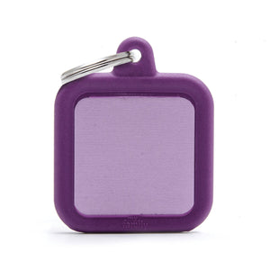 My Family Aluminium Purple Square With Rubber Dog I.D. Tags 3F3B
