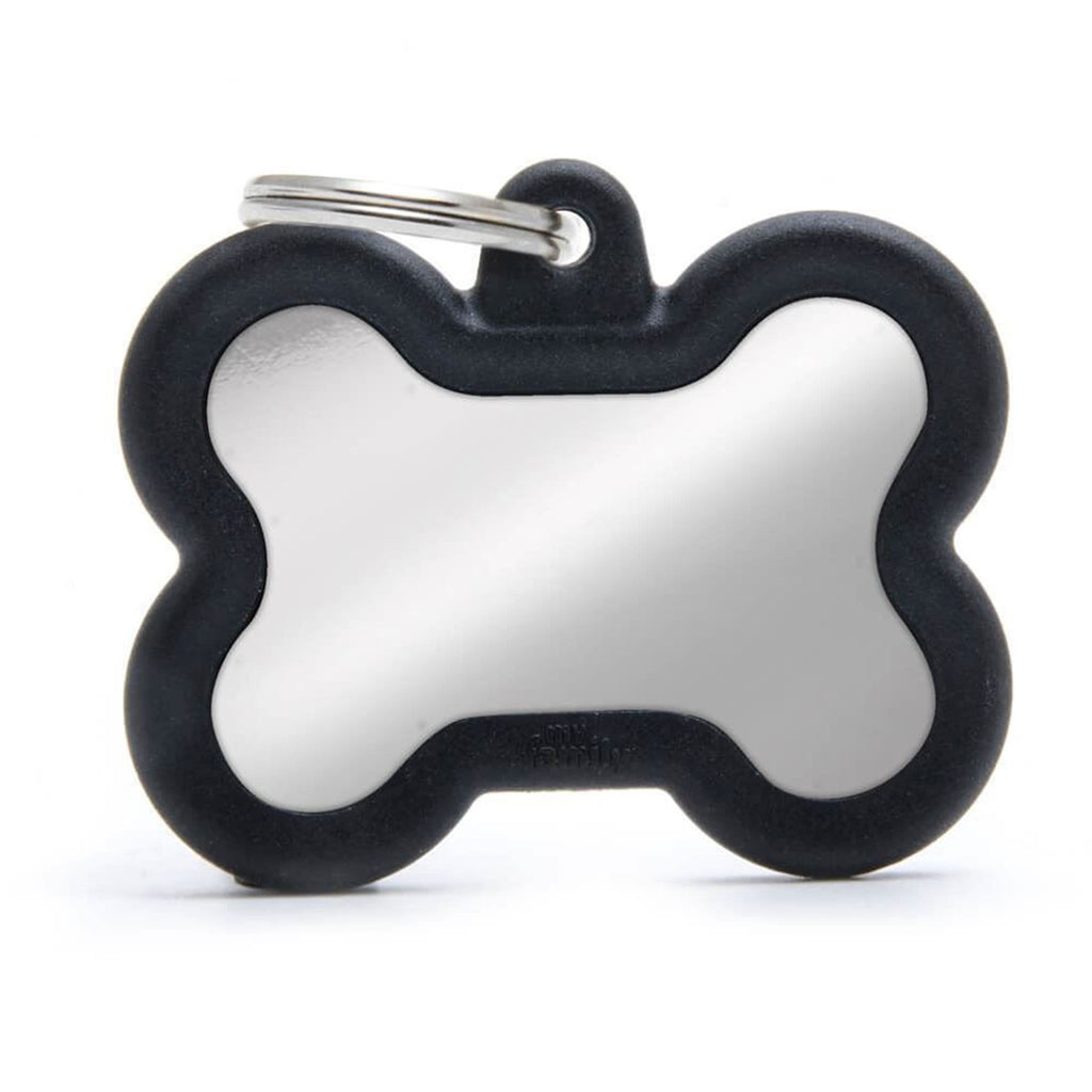 Pet Tag Chromed Bone With Black Rubber Silent Dog Tag