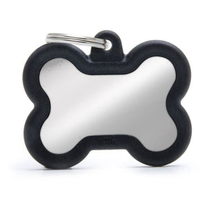 My Family Chromed Bone With Black Rubber Dog I.D. Tags 4F4B