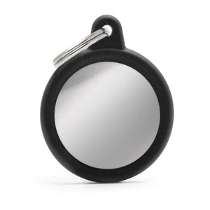 My Family Chromed Circle With Black Rubber Dog I.D. Tags 4F4B
