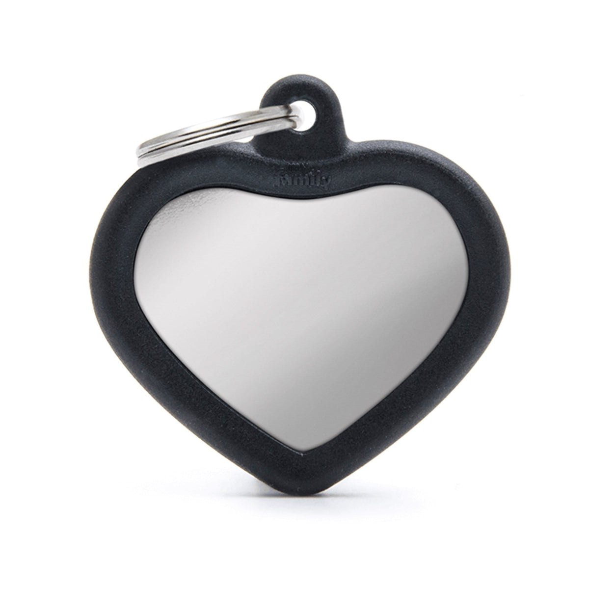 My Family Chromed Heart With Black Rubber Dog I.D. Tags 3F3B