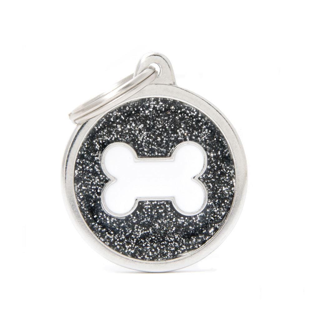 My Family Shine Black Circle With White Bone Dog I.D. Tags - 3B