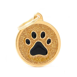 My Family Shine Gold Circle With Black Paw Dog I.D. Tags - 3B