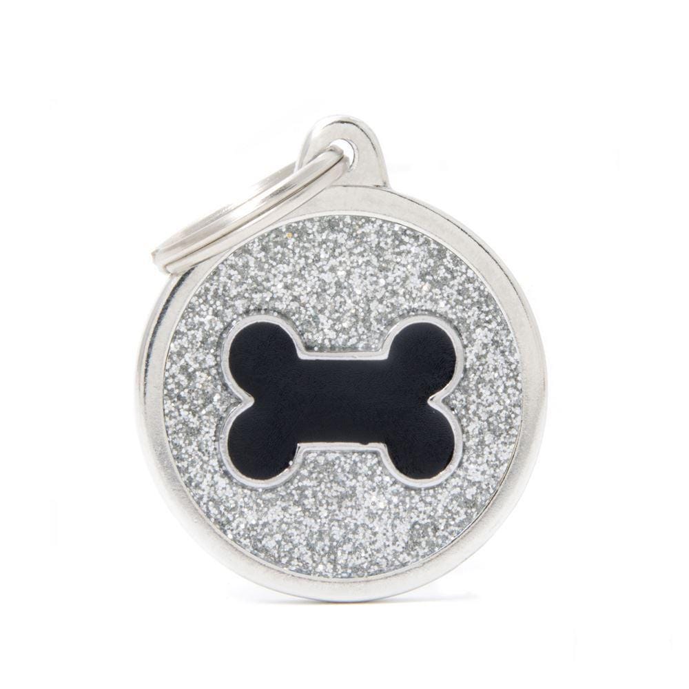 My Family Shine Grey Circle With Black Bone Dog I.D. Tags - 3B