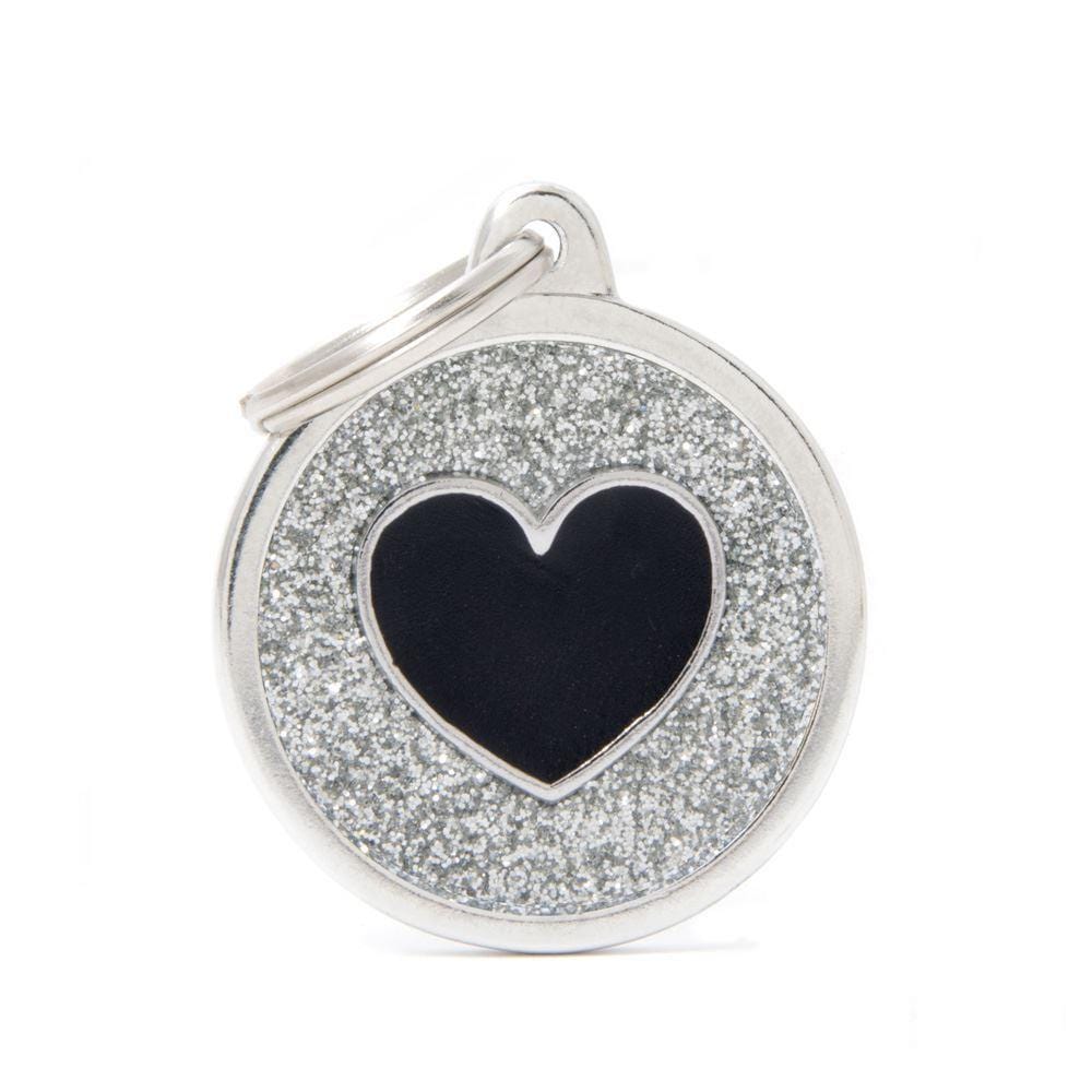 My Family Shine Grey Circle With Black Heart Dog I.D. Tags - 3B