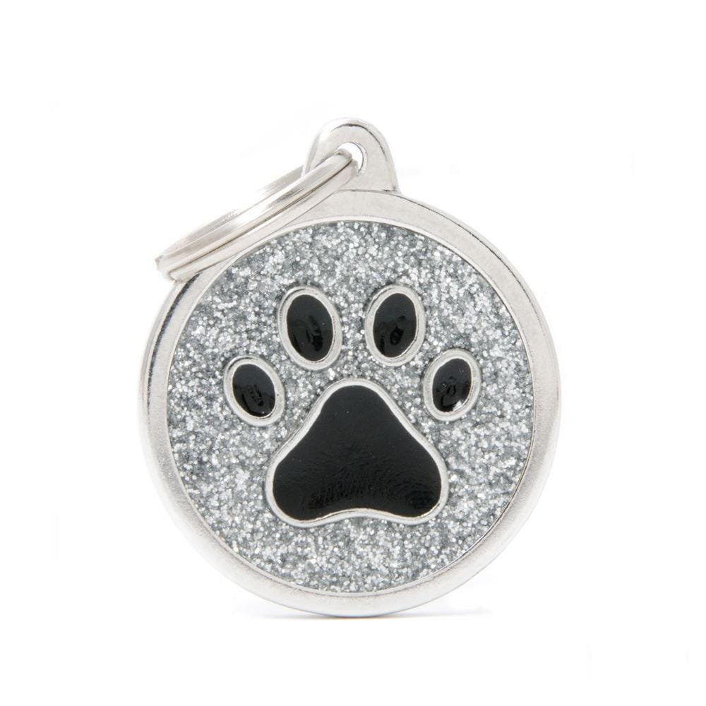 My Family Shine Grey Circle With Black Paw Dog I.D. Tags - 3B