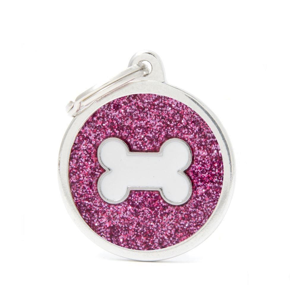 My Family Shine Pink Circle With White Bone Dog I.D. Tags - 3B