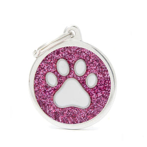 My Family Shine Pink Circle With White Paw Dog I.D. Tags - 3B