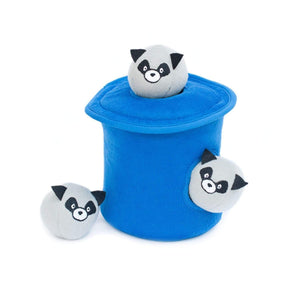 Zippy Paws Burrow Raccoons in Trash Can with Bubble Babiez Dog Toys